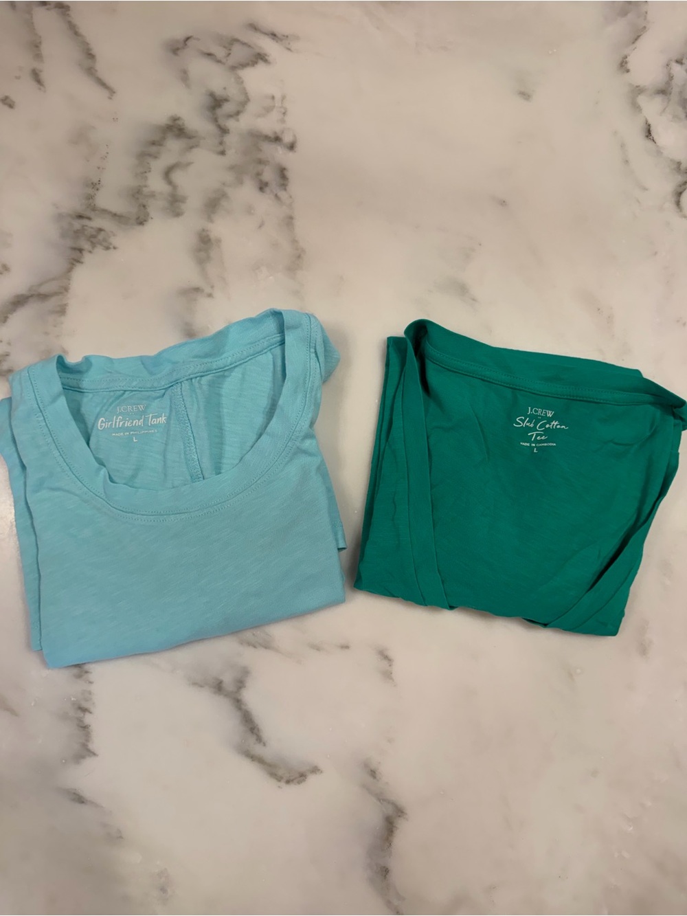 J. Crew Women Light Blue & Green Cotton Tops - Pack of 2